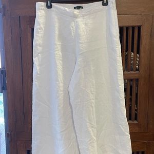 White lined linen wide leg pants
